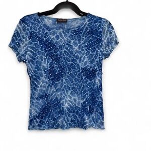 Britany Black Y2K Blue Sparkly Tie-Dye Short Sleeve Top Size M